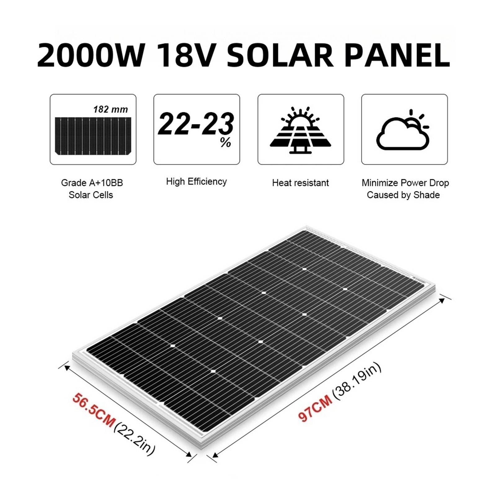Senhuo Rigid Solar 2000W Single Crystal Panel 18V High Efficiency Waterproof Kit For Outdoor Household Batteries