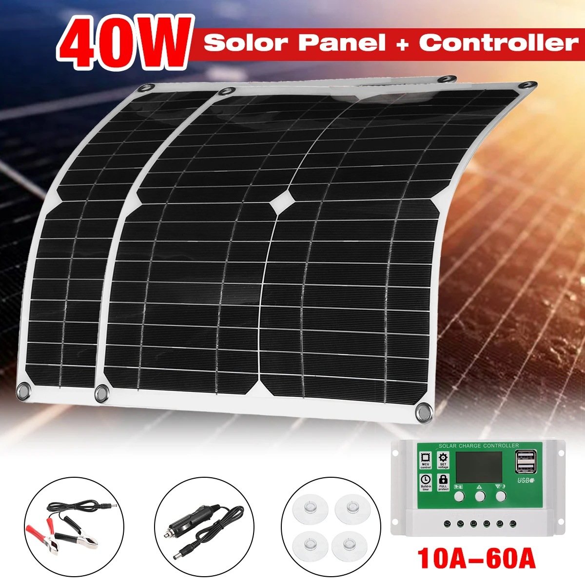 High Efficiency Flexible Solar Panel Power Bank 50w 80w 18V Solar Panel Dual USB Mini Solar Battery Cell Phone Charger Portable