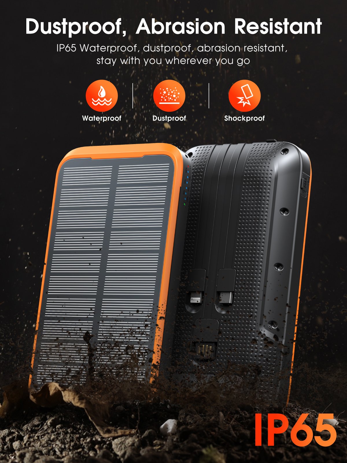 Solar Power Bank 20000mAh Charger Waterproof New 2024 Products Fast Charging Built-In Cable Portable Outdoor Power Bank Solar