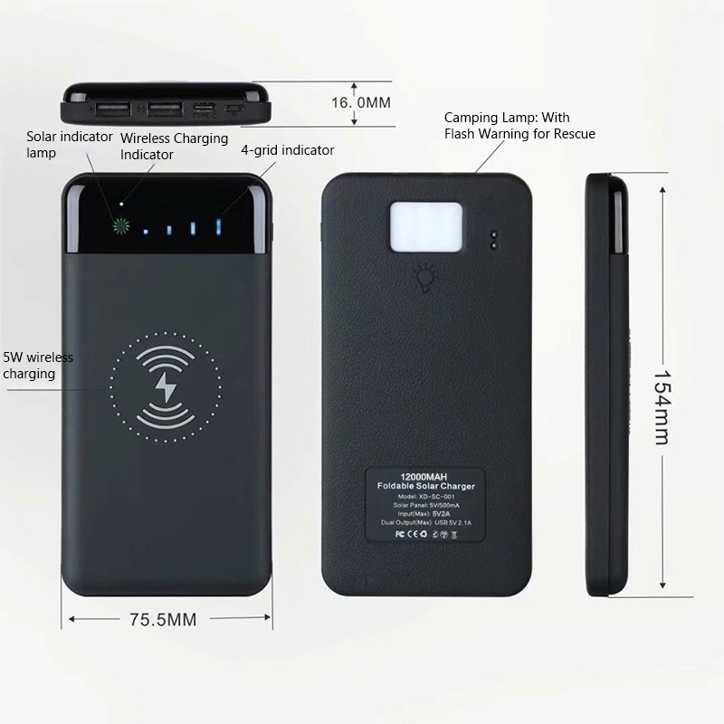Premium Inventions Solar Wireless Charger Power Bank Portable Outdoor Dual USB Solar Wireless Charging Power Bank