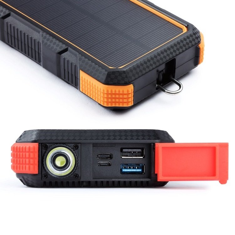 Solar Charging Powerbanks 30000mah Outdoor QC 18W Portable Waterproof Power Bank with LED Camping Light