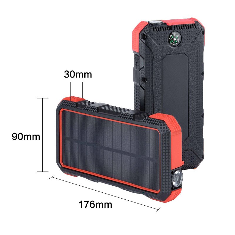 Solar Charging Powerbanks 30000mah Outdoor QC 18W Portable Waterproof Power Bank with LED Camping Light