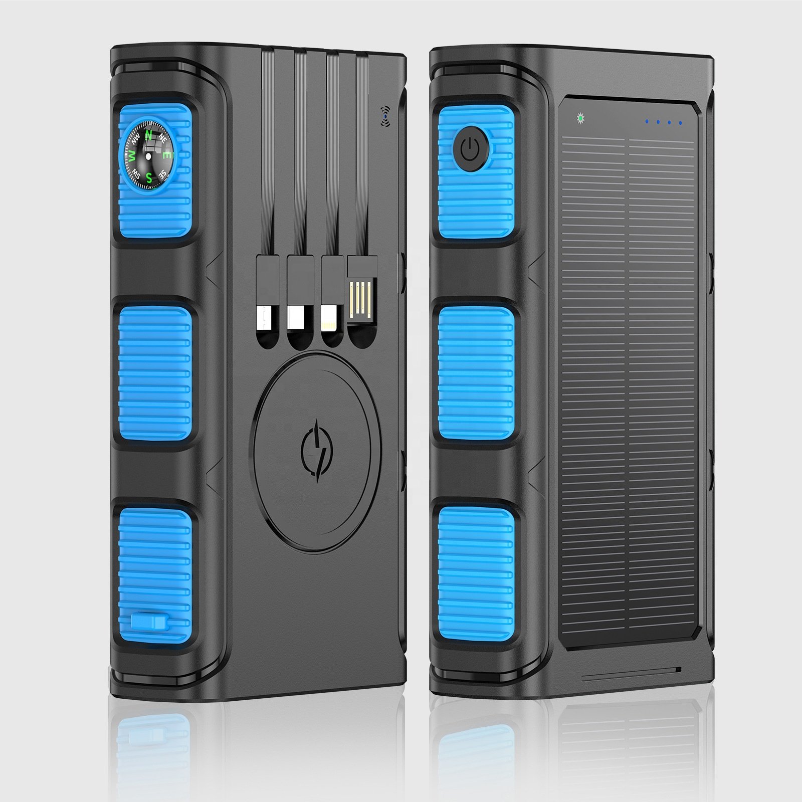 2024 Newest Larger Capacity Solar Wireless Charger Waterproof IP67 36000Mah Solar Phone Charger Built in Four Cables For Outdoor