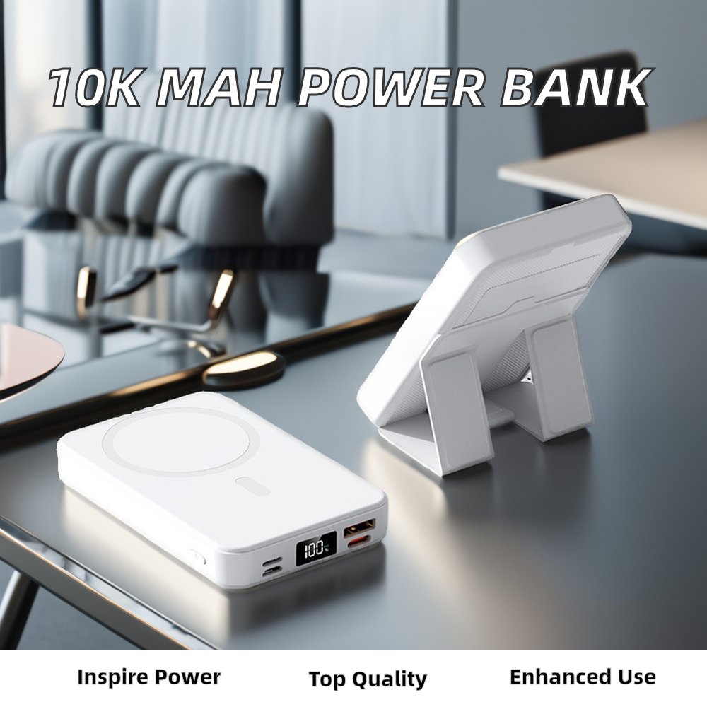 Wholesale 10000mAh Fast Charging Portable Power Bank with Foldable Stand and LED Display Wireless Magnetic Holder