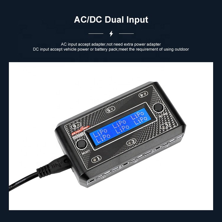 UltraPower UP-S6AC Six-Channel 26.1W Smart balance Charger for UAV/Drone/Car/Rc toys and all type batteries Charging.