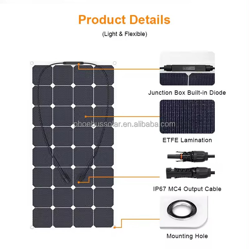 Solar Panel 50w 100w Monocrystalline Flexible Solar Panel Kit Battery Charger System