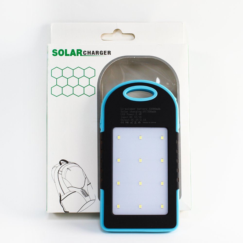 2024 New Solar Power Bank 12000mAh Portable External Backup Outdoor Cell Phone Battery Charger With LED Flashlights Solar