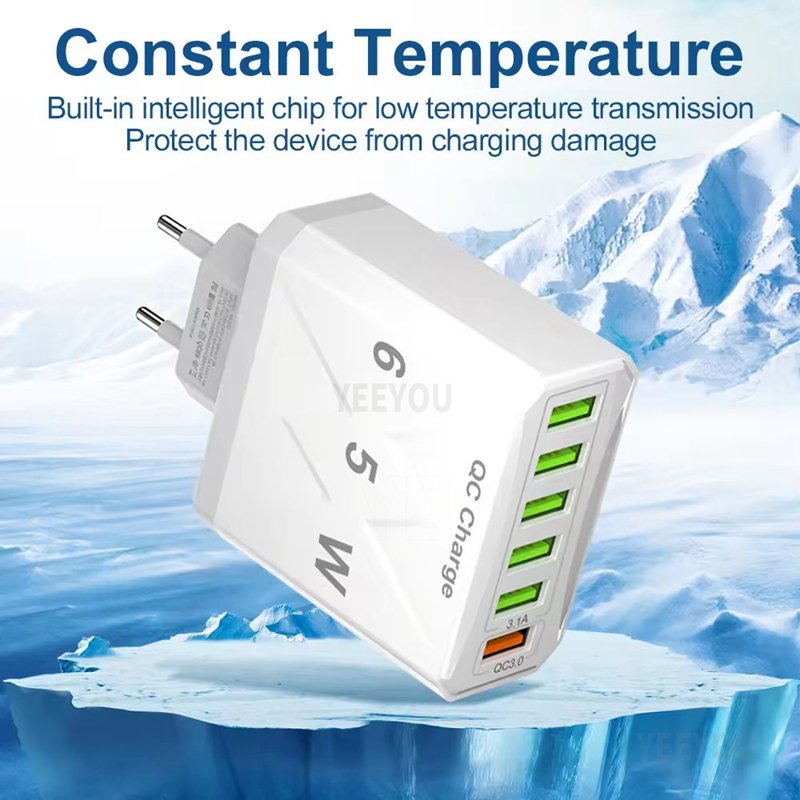 Hot Selling Fast Quick 6 USB Wall Charger Power USB Wall Adapter 65W quick charging EU US UK Plug Portable Travel Power Adapter