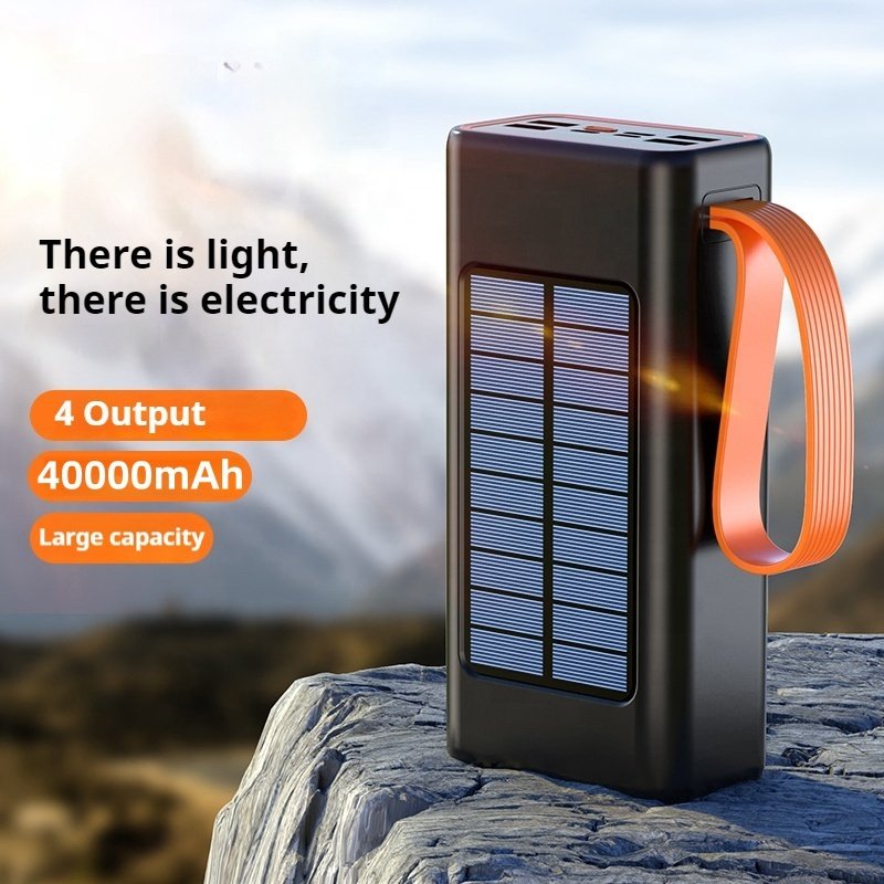 Large Capacity 40000mAh Solar Power Bank Portable 4 USB Charging Ports Charge Mobile Devices with Solar Panel