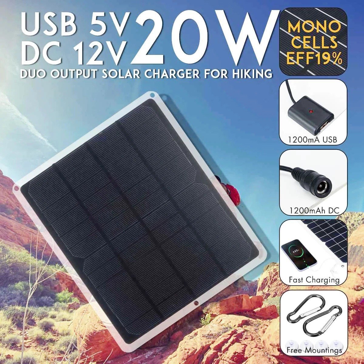 20W 12V solar charger for mobile phone and car battery charging board 12V battery car charger with solar panel