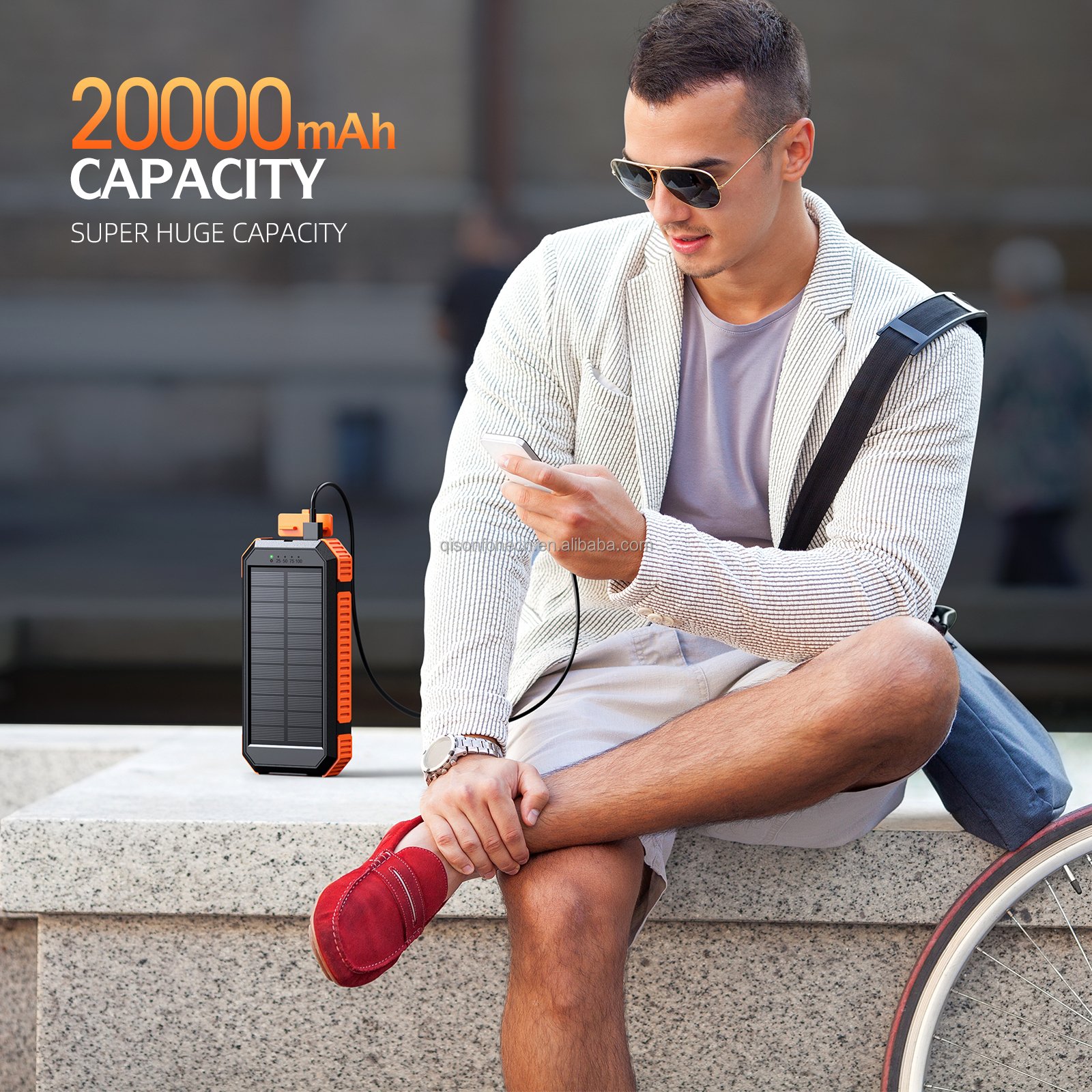 Custom logo rohs 20 000 mah powerbank portable usb c external pack battery charger waterproof solar power bank for mobile phone