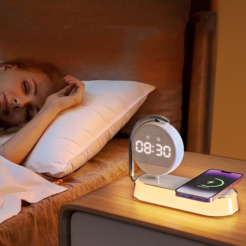 Alarm Clock Portable Charger Wireless Charger Hot Product CE FCC LED Desktop 15W 3 in 1 for Iphone White Qi Car Charger ABS K01T