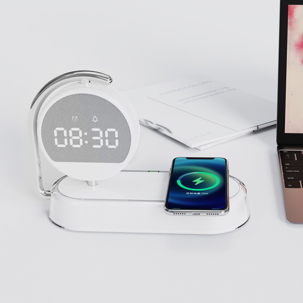 Alarm Clock Portable Charger Wireless Charger Hot Product CE FCC LED Desktop 15W 3 in 1 for Iphone White Qi Car Charger ABS K01T