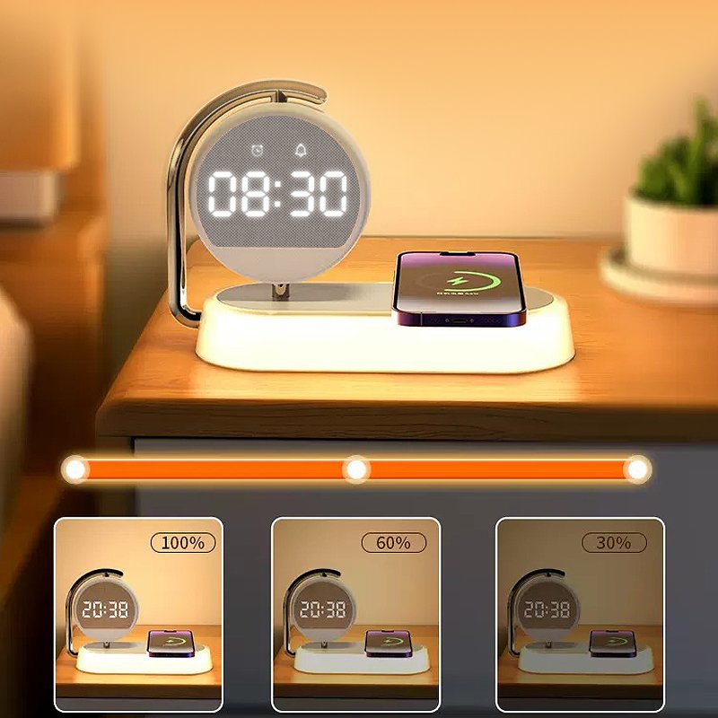 Alarm Clock Portable Charger Wireless Charger Hot Product CE FCC LED Desktop 15W 3 in 1 for Iphone White Qi Car Charger ABS K01T