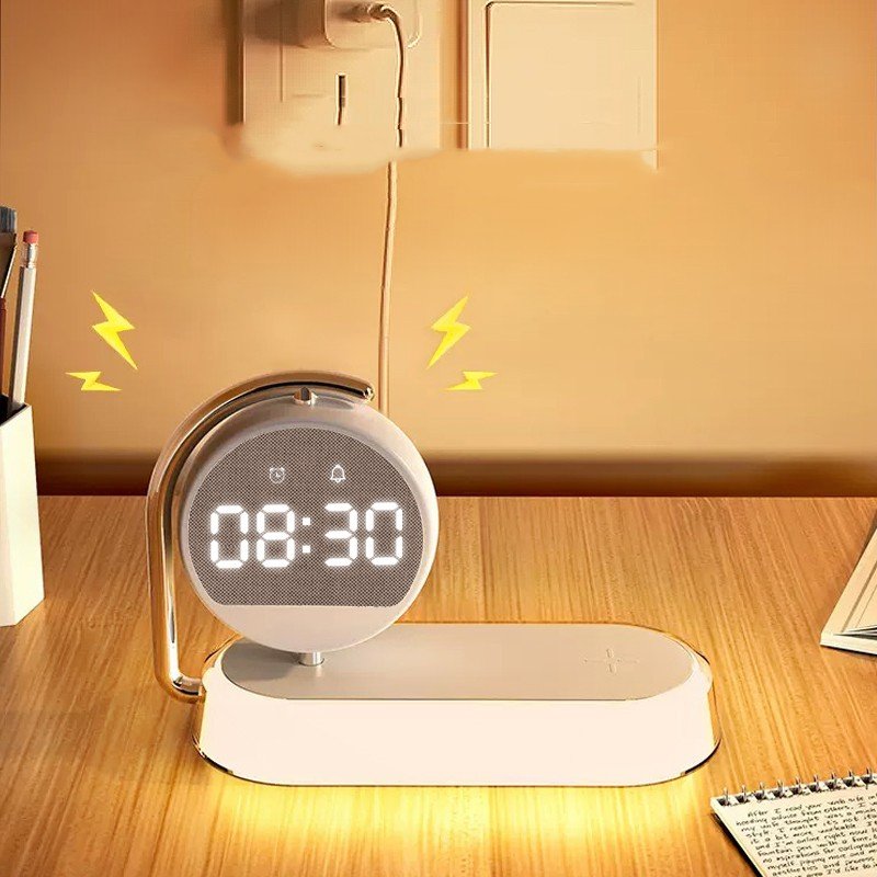 Alarm Clock Portable Charger Wireless Charger Hot Product CE FCC LED Desktop 15W 3 in 1 for Iphone White Qi Car Charger ABS K01T