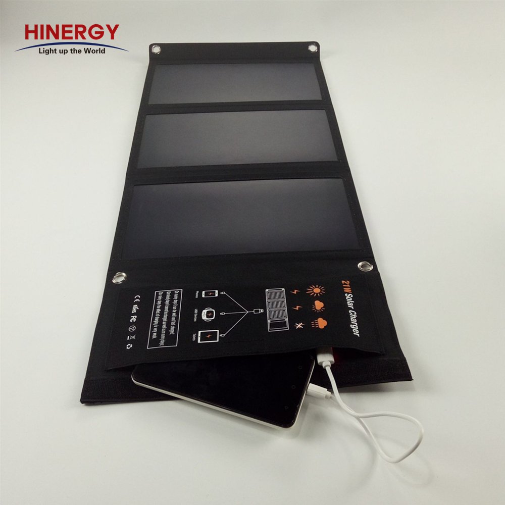 Hinergy Foldable Monocrystalline Portable Phone Solar Panel Charger for Outdoor Camping