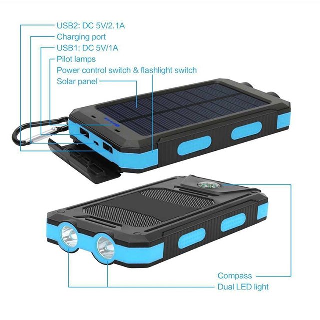 Outdoor 10000mah portable solar charger Waterproof Solar power bank Panel Charger