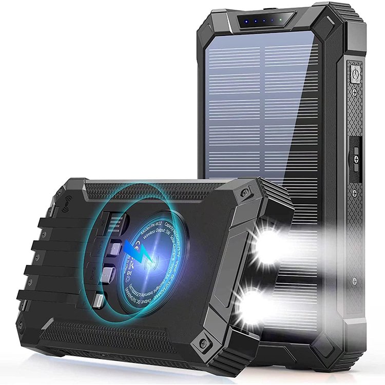 Wireless Charger 36000mAh Built in 4 Cables 15W Fast Charging Power Bank for All Mobile Devices Solar Portable Charger
