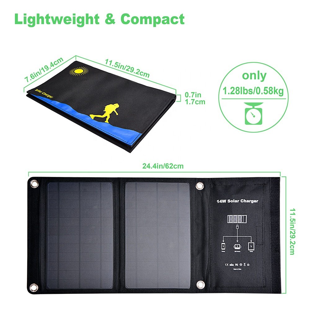 Wholesale Price Foldable Solar Charger 14W Solar Panel Charger For Power Banks portable solar panel