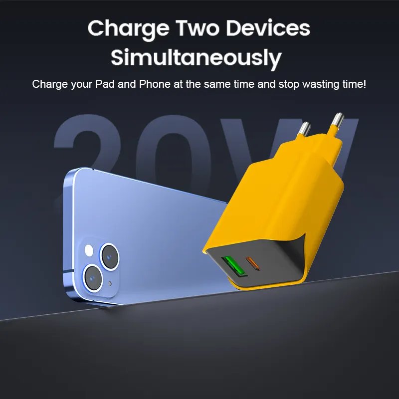TKT Hot Sale 20W Dual Port PD 20W QC3.0 USB Fast Charging Phone Charger EU US Plug Compatible with iPhone Android Device Laptop