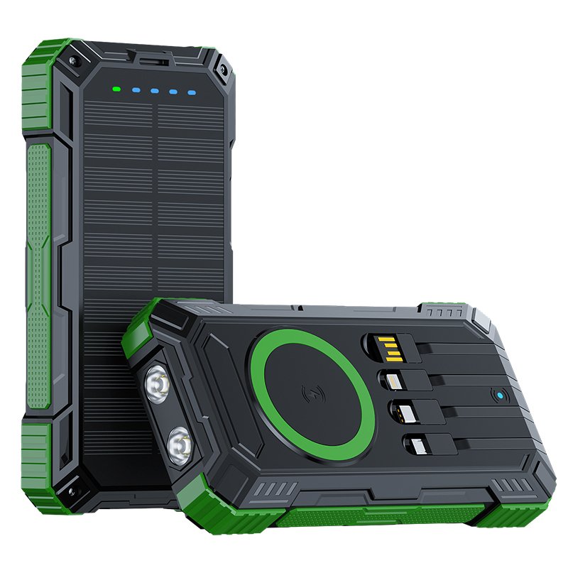 High Capacity 20000 mah Outdoor Solar Power Bank Waterproof Dustproof Anti-Drop Emergency Battery Pack Charger 4 Built-in Cables
