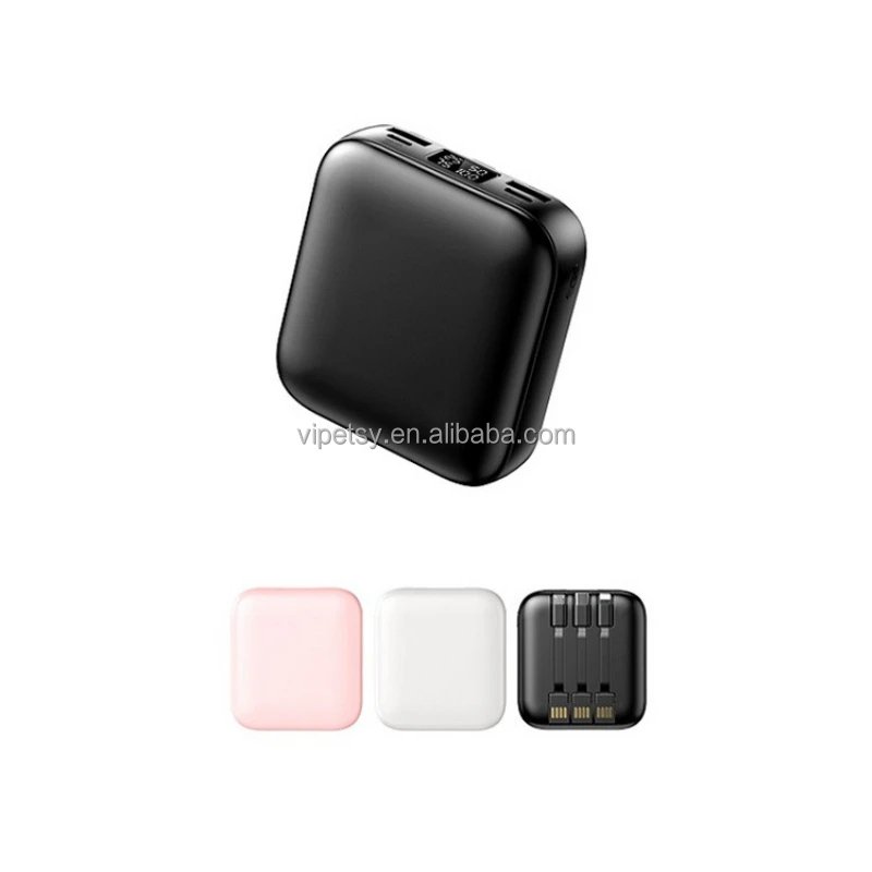 20000 mAh makeup mirror mini power bank with large capacity built-in cable fast charging portable power bank