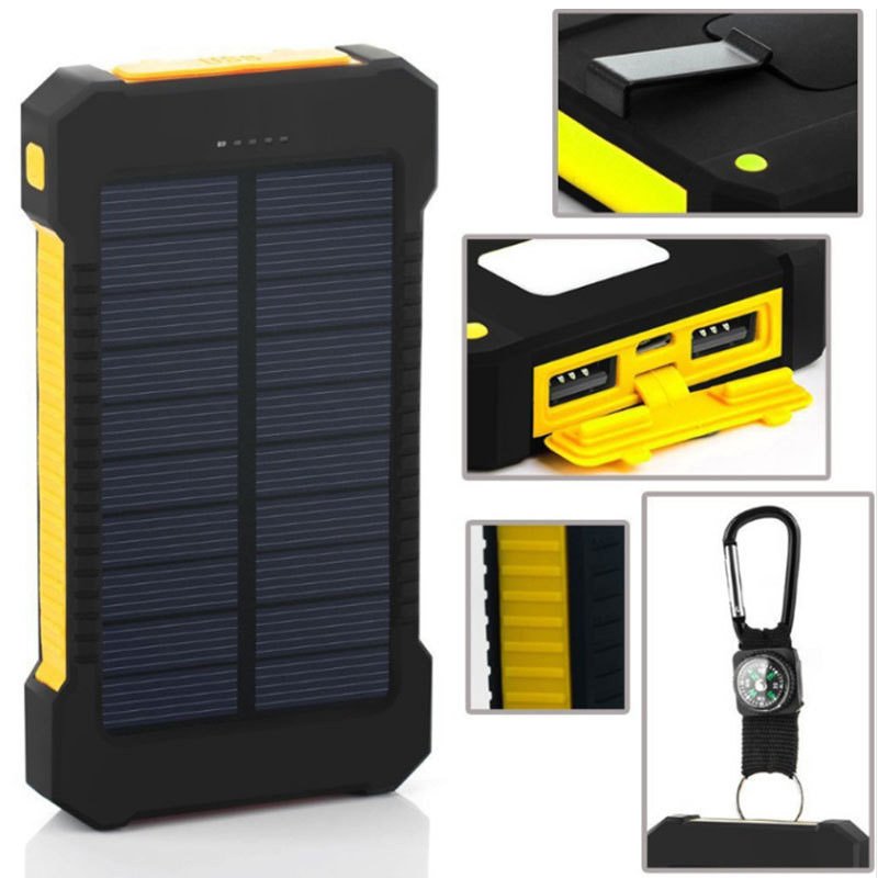 Wholesale Outdoor Portable Waterproof Powerbank Solar USB Charger Powered Mobile Phone Power Bank 20000mah for Mobile Phone