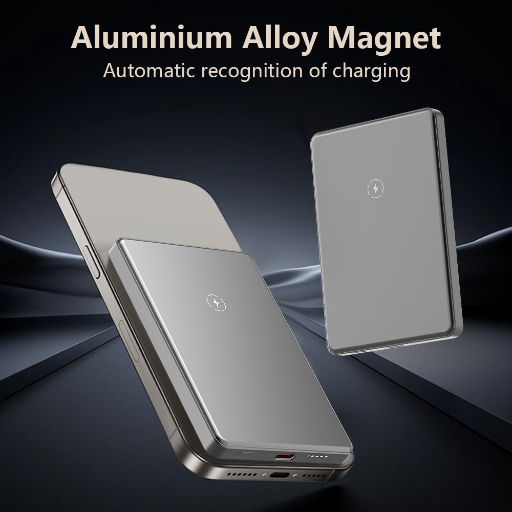 2024 High Quality Promotion Gifts Wireless Power bank Magnetic Ultra Slim Power Bank 5000mAh 20W Fast Charging Aluminium alloy