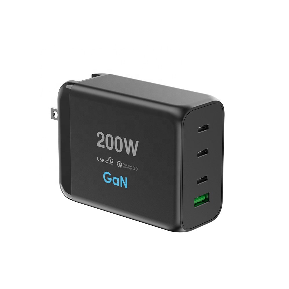 GaN Tech 4 Ports 200W USB C PD 100W 30W USB-A QC3.0 30W GaN Charger for MacBook Laptop