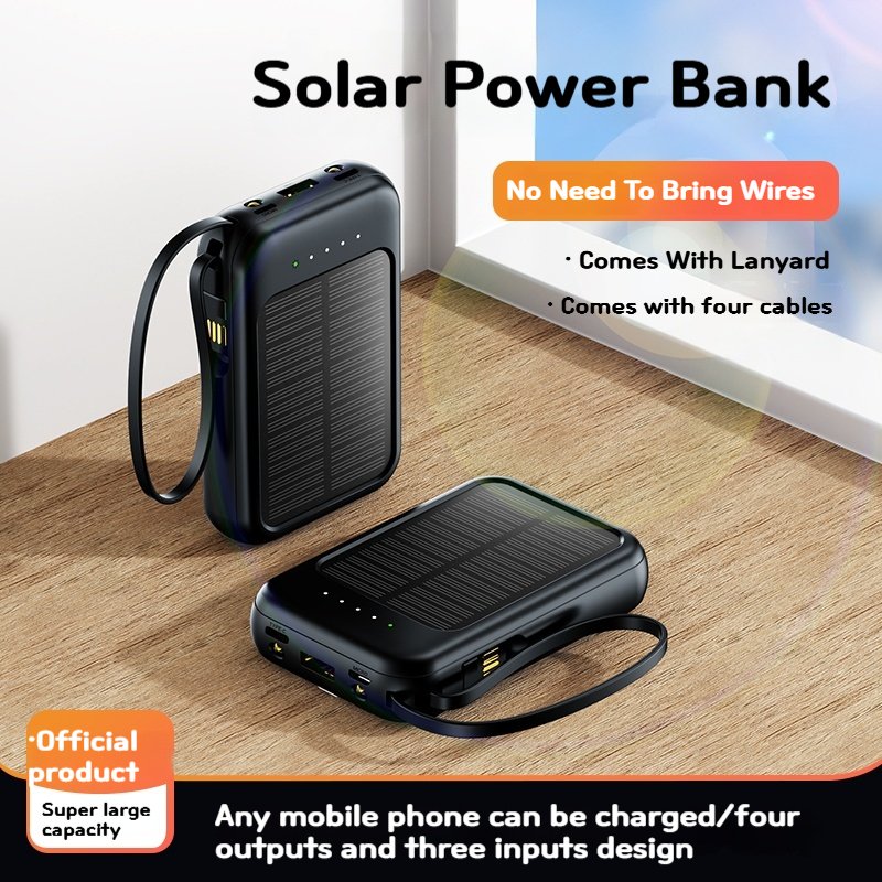 Multifunctional Station With Cable Solar Charger Telephone Battery Small Power Banks 10000 Mah Solaire Power Bank