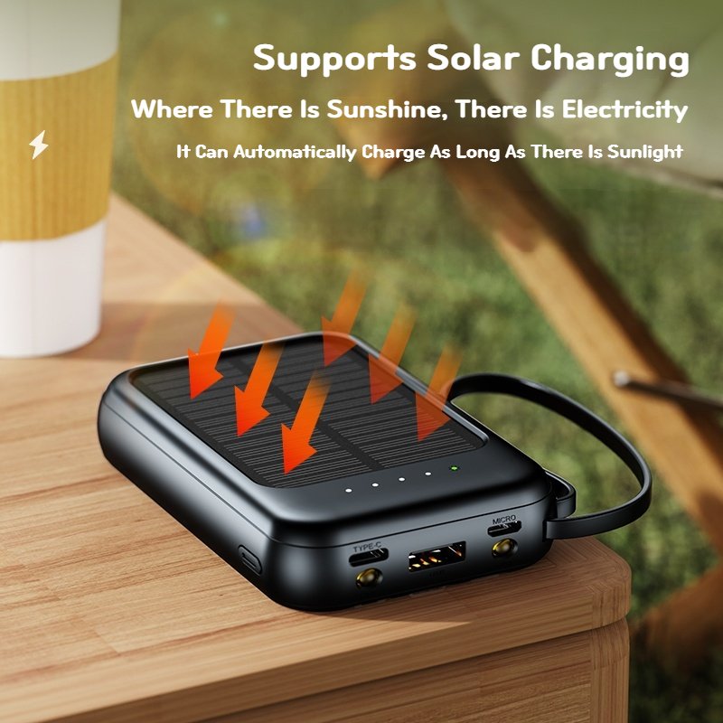 Multifunctional Station With Cable Solar Charger Telephone Battery Small Power Banks 10000 Mah Solaire Power Bank