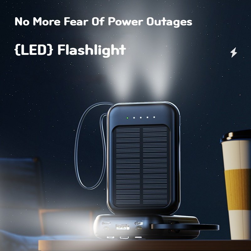 Multifunctional Station With Cable Solar Charger Telephone Battery Small Power Banks 10000 Mah Solaire Power Bank