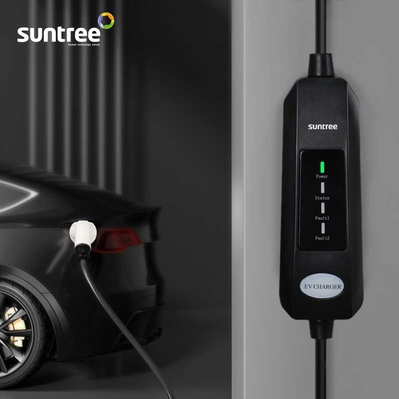 Suntree 7KW Vehicle Solar Battery Charger 16A Type1/Type2/GBT Plug Portable EV Charger With CE Approval