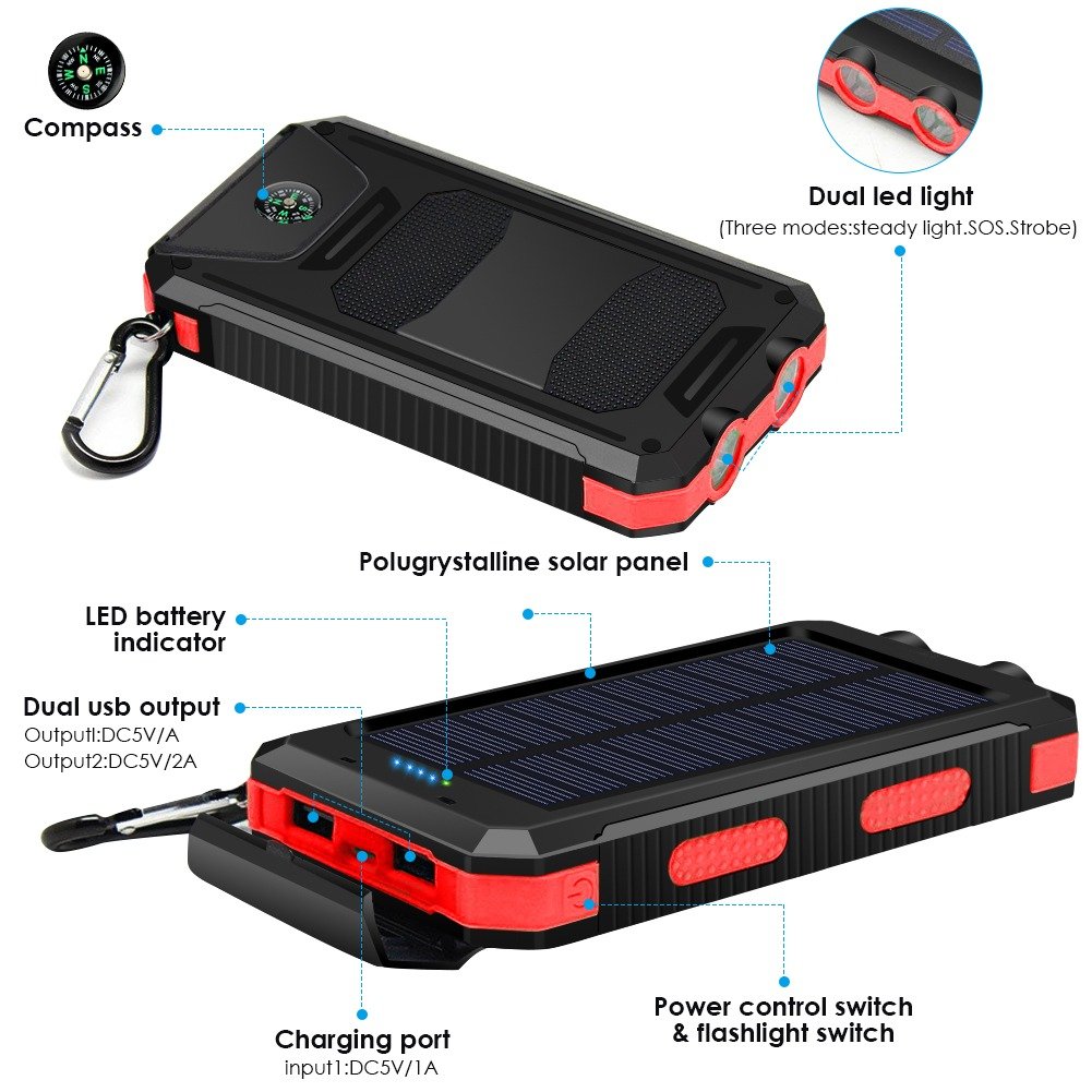 2021 NEW Outdoor Solar Chargers For Phone Charger Station Solar Power Bank Solar Dual USB Portable Solar Powerbans Power Supply