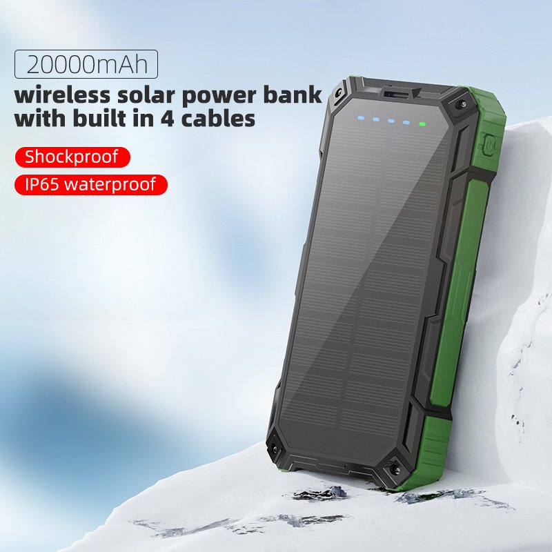 Solar Charger High Efficiency Portable Power Bank 20000mah With PD 22.5w Cables Wireless Charging For Mobile Phone Powerbank