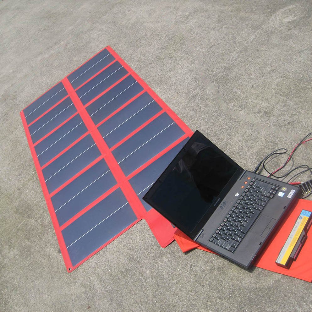 Flexible Folding Red 75W Solar Cell Charger, Solar Battery Charger For Battery Power Banks, Tablet Ipad PC, Laptops