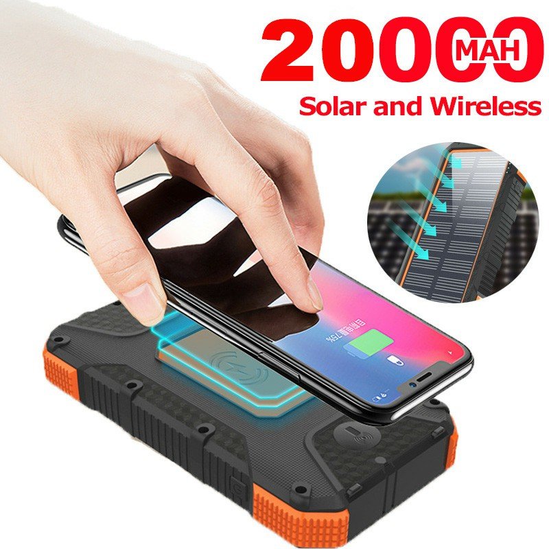 High Capacity Portable Solar Power Bank 20000mAh Outdoor LED Light PD18W Fast Charging Wireless Solar Charger Solar Power Bank