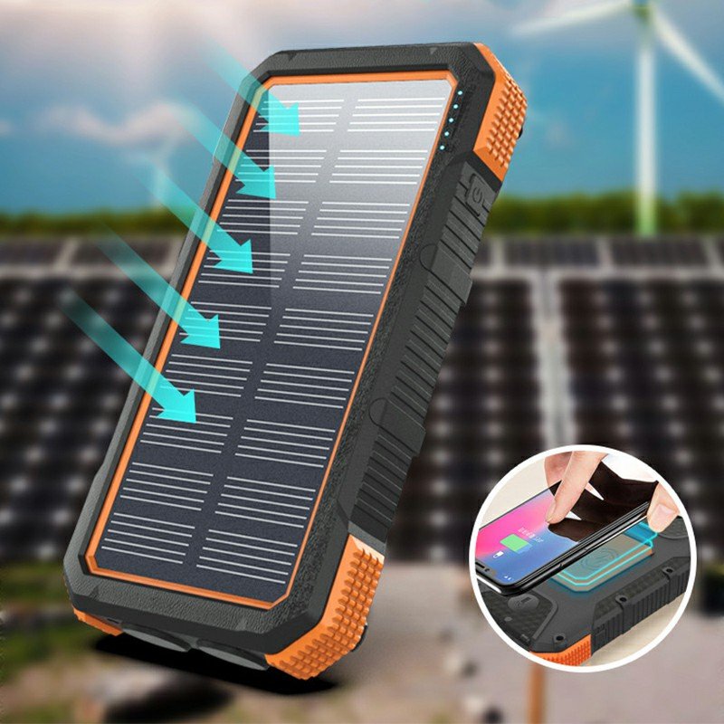 High Capacity Portable Solar Power Bank 20000mAh Outdoor LED Light PD18W Fast Charging Wireless Solar Charger Solar Power Bank