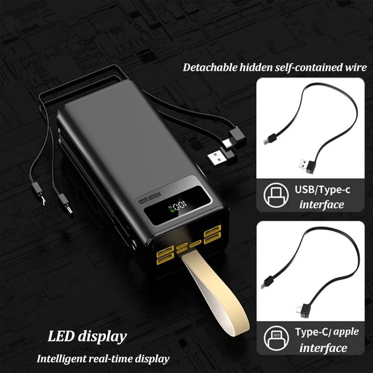 Big Capacity Fast Charger 20w Power Bank 100000mah 80000mah Portable Charger Shared Power Bank With Built In Cable