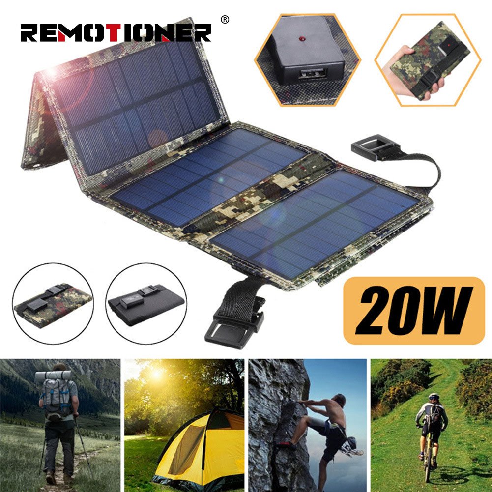 20W 8W 5V USB Portable Folding Bag Charger Battery Solar Charger Panels for Outdoor Camping Phones
