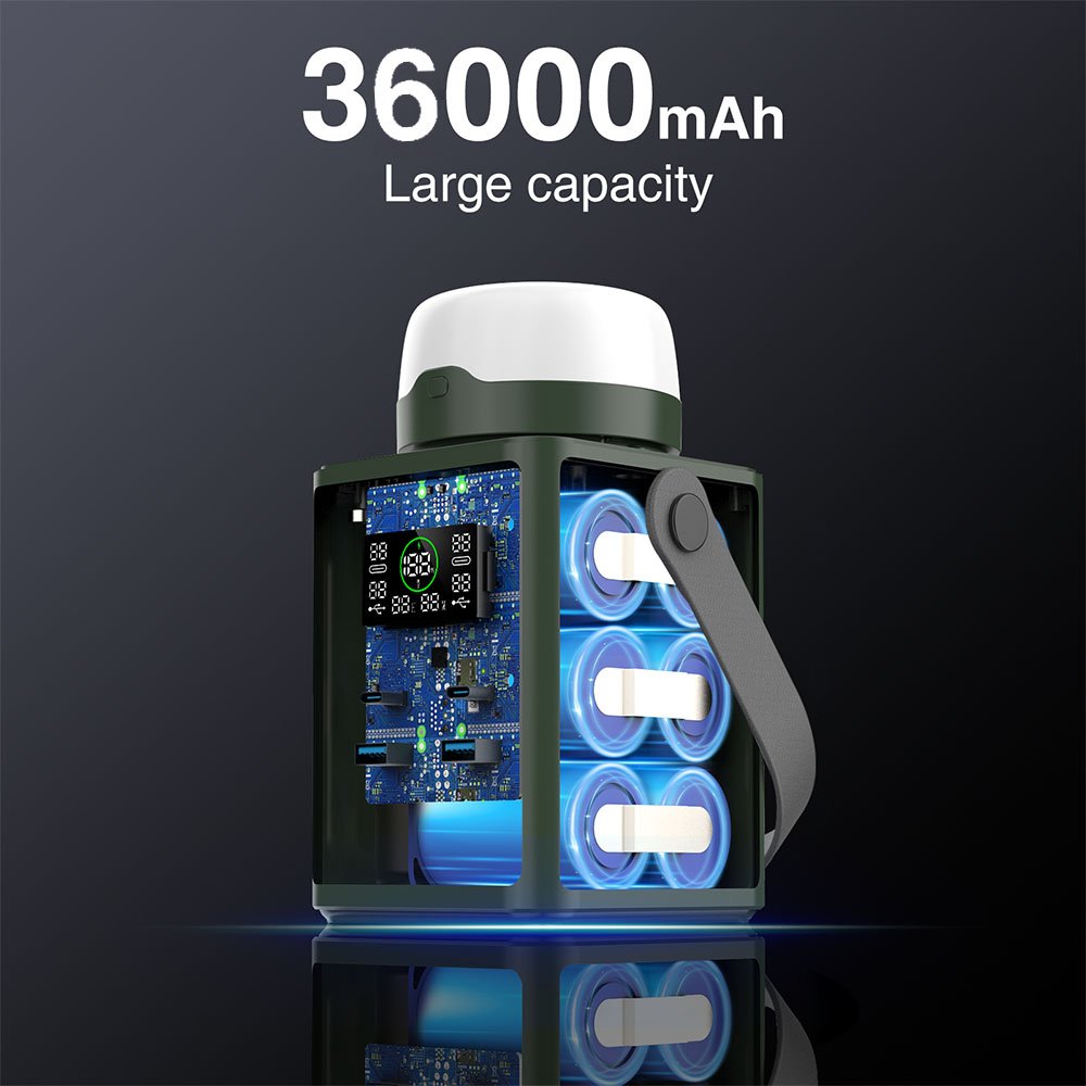 36000mAh portable power bank led flashlight desk lamp mobile phone charger USB Type C input output indoor outdoor emergency use