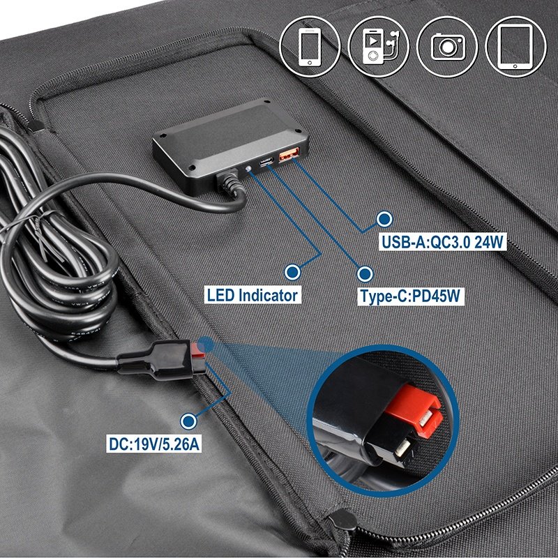 Portable solar energy mobile charger 60W 70W 80w 100w 120w flexible solar panels for battery