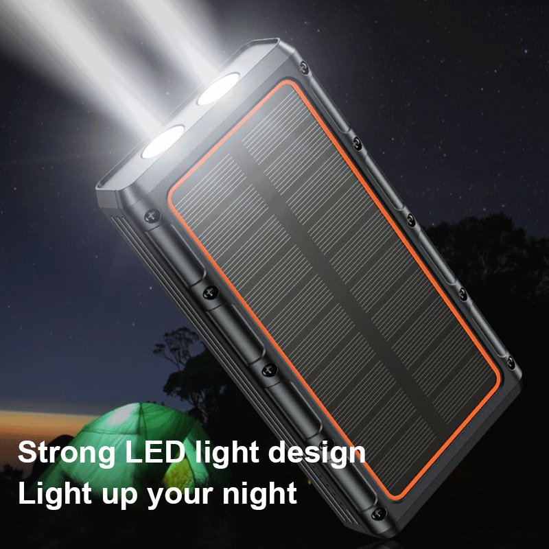 Wireless Power Bank 10000 Mah High Capacity 10w Mobile Phone Solar PowerBank with Led Flashlight Outdoor Emergency