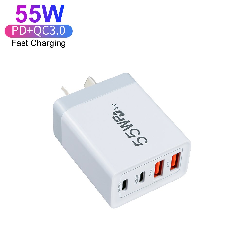 AU Plug 55W Type C Multi Port Super Fast Charging Power Charger Adapter For Mobile Phone 20W PD Portable Charger