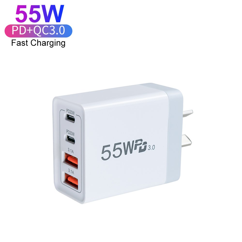 AU Plug 55W Type C Multi Port Super Fast Charging Power Charger Adapter For Mobile Phone 20W PD Portable Charger