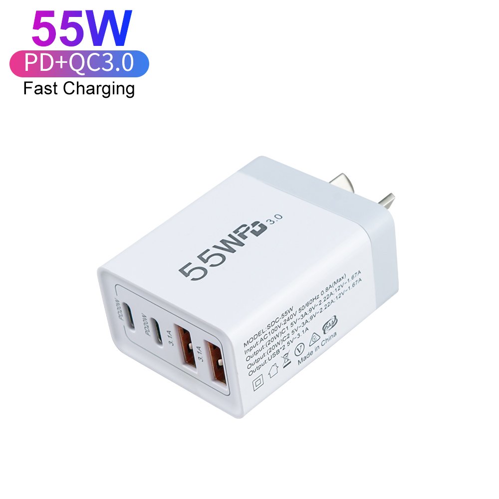 AU Plug 55W Type C Multi Port Super Fast Charging Power Charger Adapter For Mobile Phone 20W PD Portable Charger