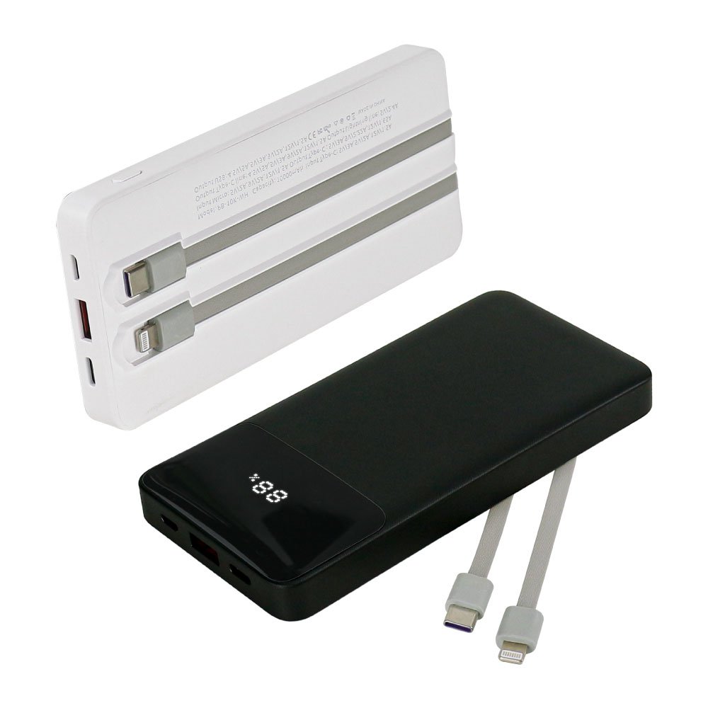 High Capacity 10,000 MAh Powerbank With LED Display And Built-in Cables USB Portable Chargers