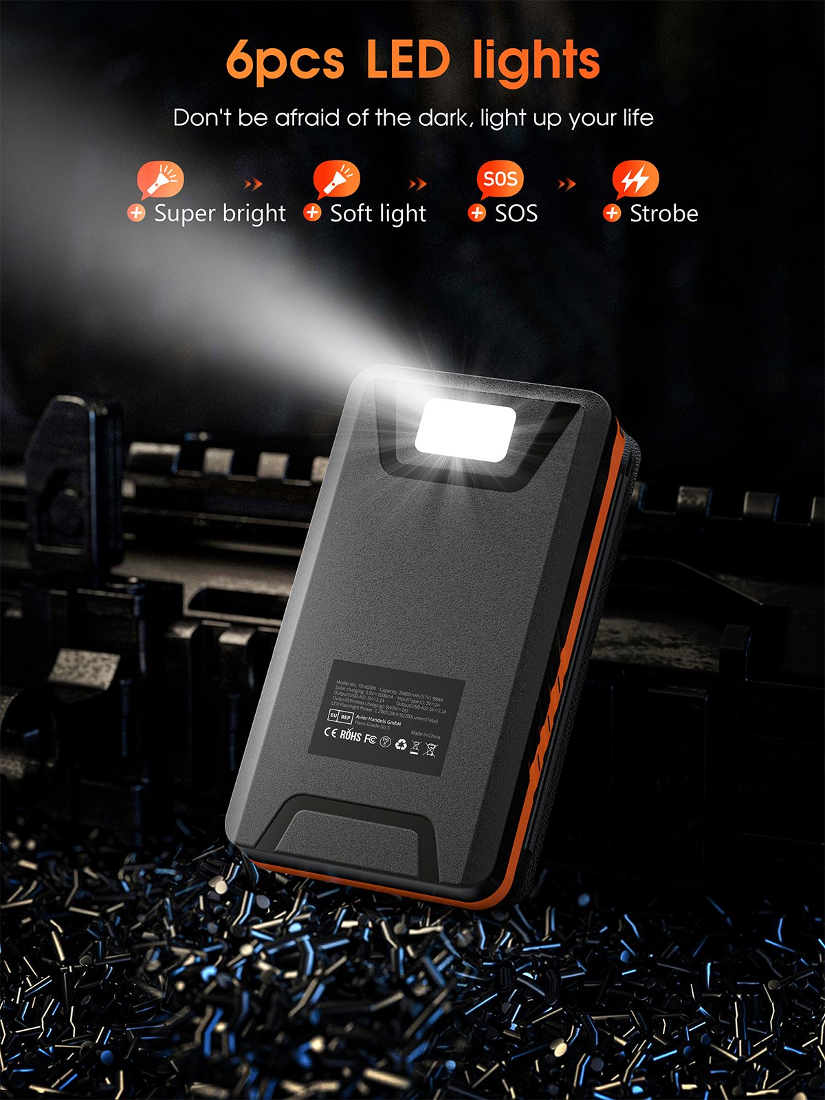Best Selling Products 2024 26800mAh Large Capacity Outdoor Portable With LED Light Folding Wireless Charging Solar Power Bank