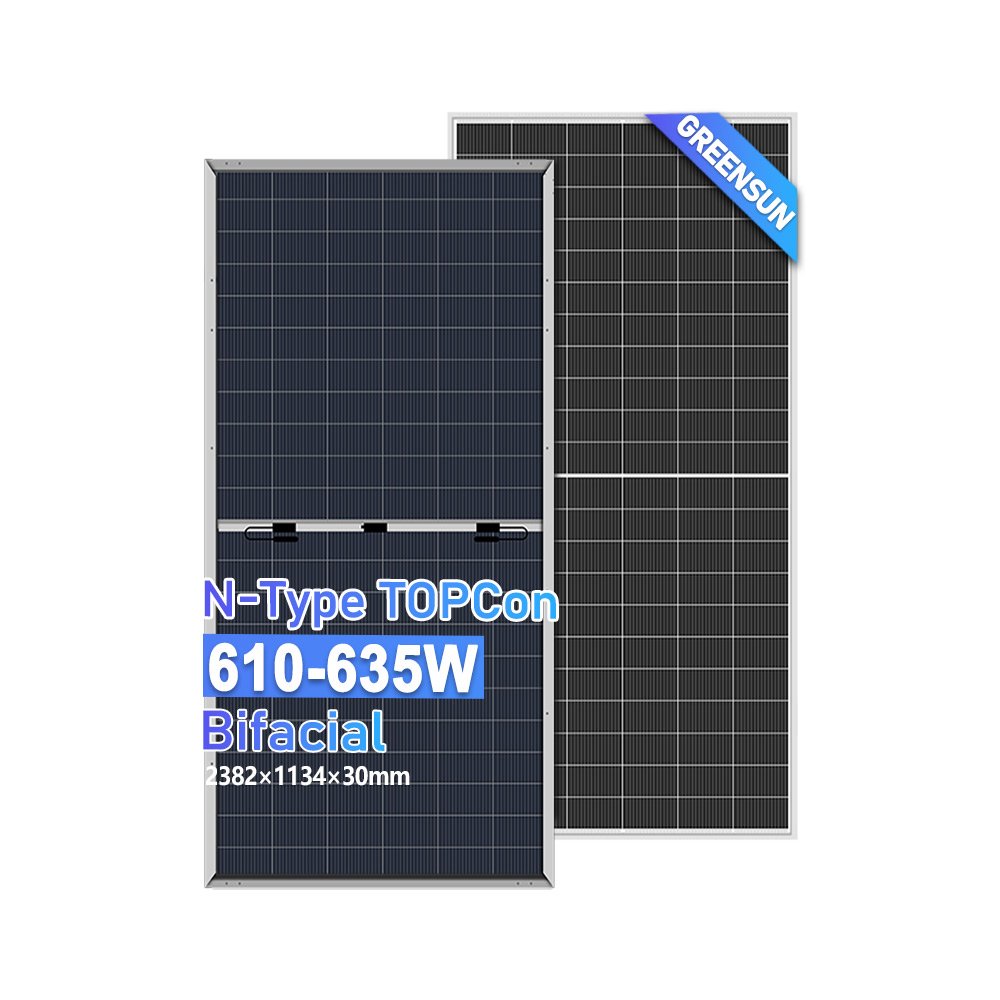 Greensun power solar panels factory 610w 615w 620w 625w 630w 635w N type Topcon bifacial with battery and inverter