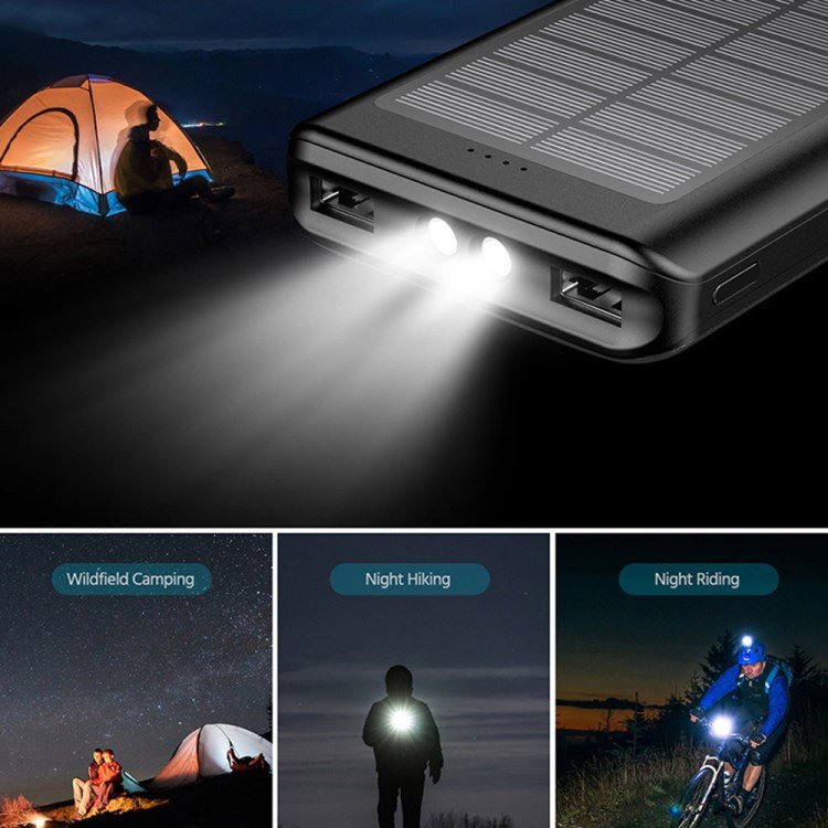 30000mAh Outdoor Waterproof Battery bank With LED light Solar Panel Power Bank Phone Case